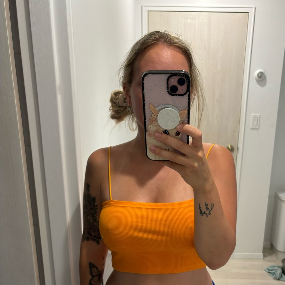 Zara orange spaghetti strap crop top